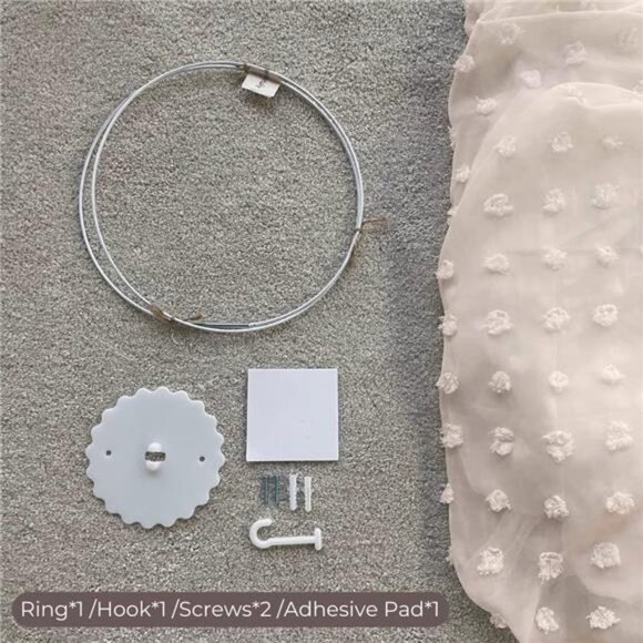 Elegant Kids Bed Canopy - Lace Chiffon Netting with Pom Pom, Princess Girls Tent - Picture 6 of 7